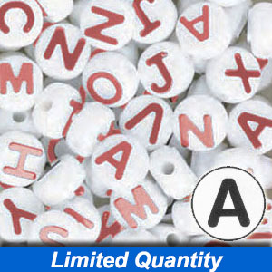 1197K073RD – 10mm Alphabet Beads – White / Red Letters – 40 Piece Pack
